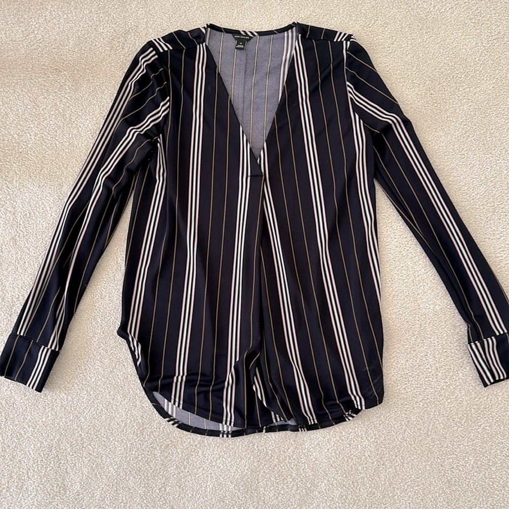 Ann Taylor Navy Striped Blouse